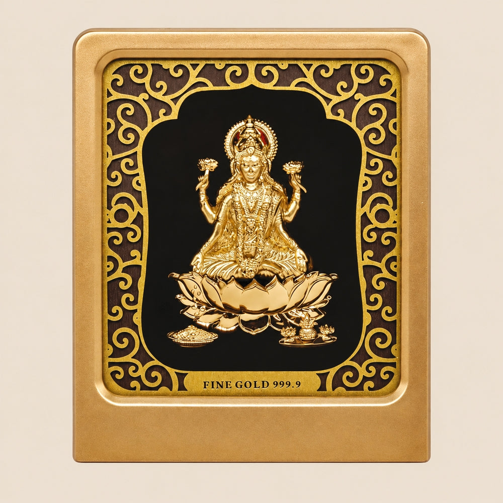 24-karat Blattgold-Laxmi-Autoständer / Tischaufsteller